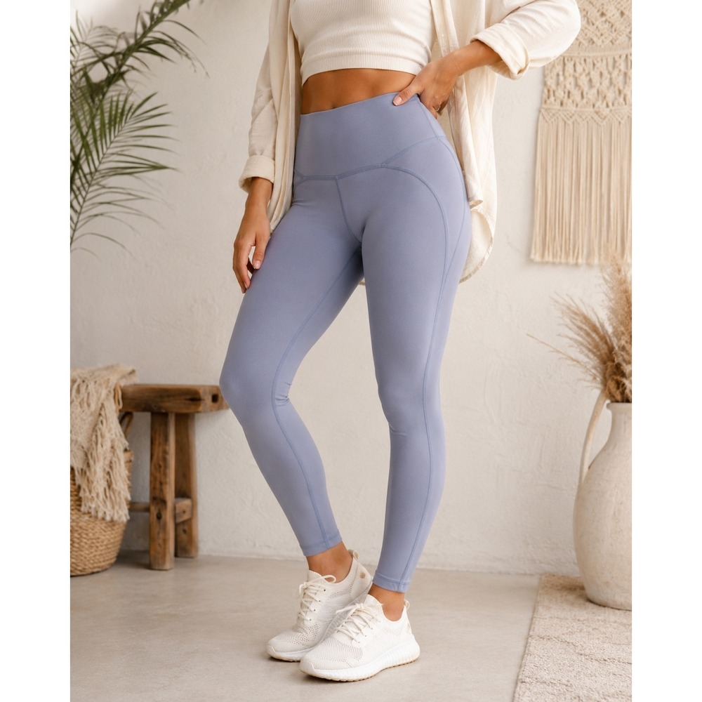 HSTL Made Womens High Waisted Activewear Leggings Dusty Blue Purple‎ Size L